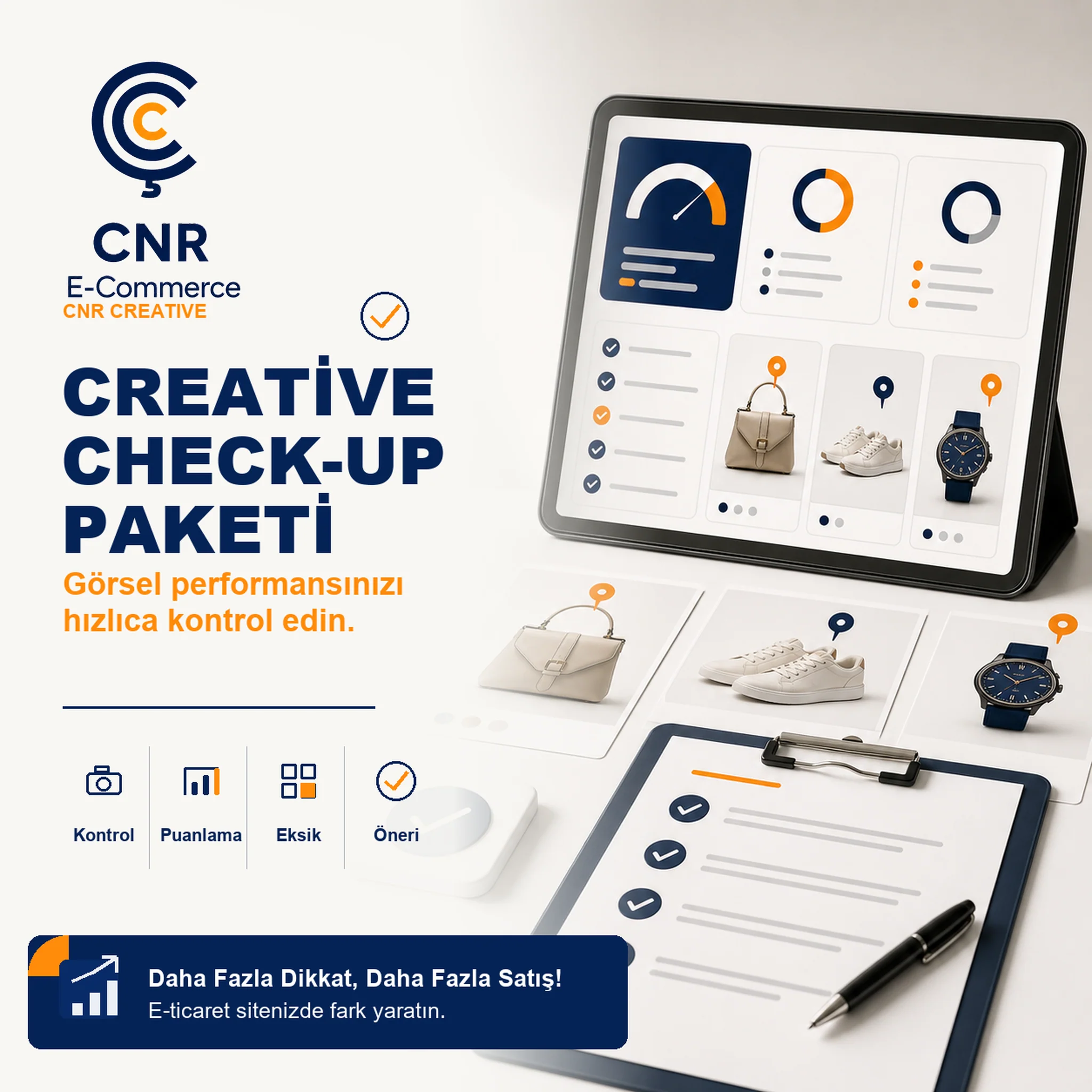 Creative Check-up Paketi için ürün görselleri, vitrin ve reklam kreatiflerinin kontrol listesi